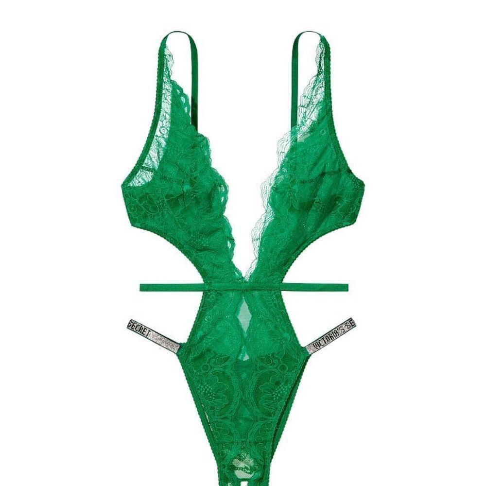 Victoria’s Secret Very Sexy Shine Strap Crotchless Strappy Lace Teddy Green